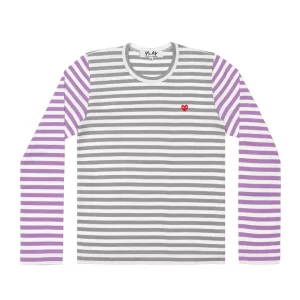 CDG Bi Colour Stripe T Shirt Grey Purple