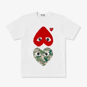 CDG Camouflage With Upside Down Heart T Shirt