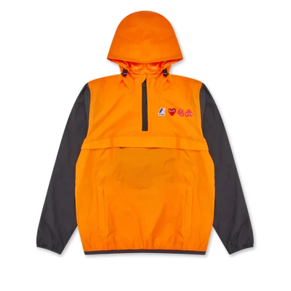 CDG K Way Half Zip Jacket Orange Black