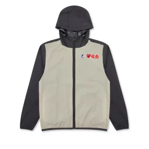 CDG K Way Zip Jacket Beige Black